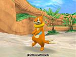 Buizel tries to use an invisible bicycle along the beach.