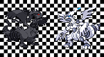 A Reshiram and Zekrom Color-Swaped with a cool Checkered background