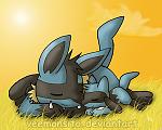Lucario and Riolu sleeping