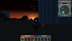 A screenshot taken from a minecraft modpack called Hack Slash Mine. A very epic sunset just outside of a dungeon tower.