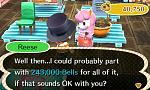 I traveled to Cat's town to sell 9 stacks of Perfect Oranges, but I didn't expect to get this many bells for the stacks.