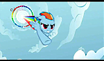 Sonic Rainboom all the way - I finally found out how to screenshot, so I took a pic of Rainbow Dash's Sonic Rainboom and used Paint.NET to sharpen it and mess with the contrast without messing with the colors too much(the frame of the scene had speed blur, which made it difficult to see the special effects, the 480p quality didn't help much either).