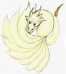 Kyuu, the lovely ninetales. An overhead shot looking straight down at her as she looks around while curling up for a nap. This was a rough sketch of an idea more than anything else- 

I do not consider this refined in nearly any stretch of the imagination, but I did want to post it because I liked the idea.

Drawn with pencil, scanned, then color screened in Photoshop 7.0.